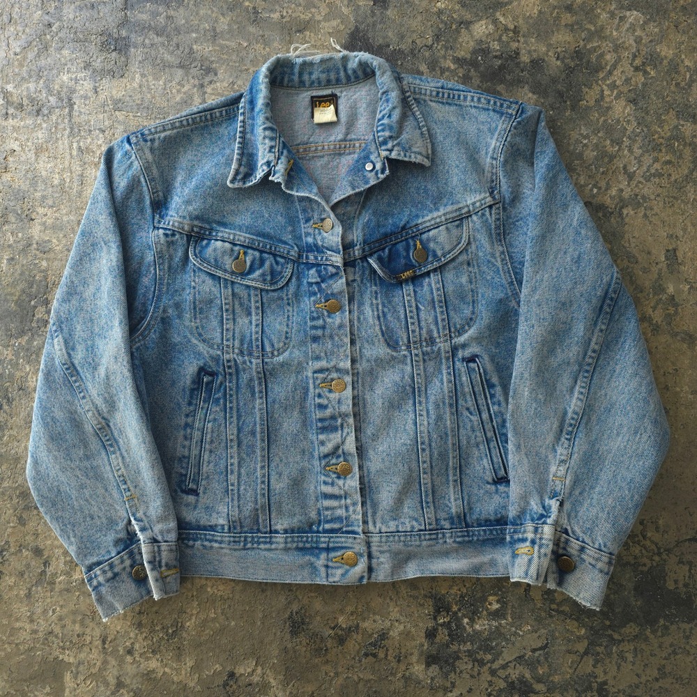 Vintage 80s Lee Blue Denim Jacket Large Acid Wash Made in USA